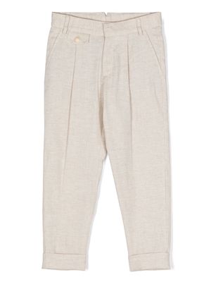 Eleventy Kids herringbone pleated tapered trousers - Neutrals