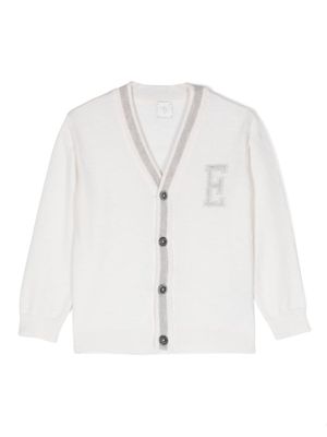 Eleventy Kids intarsia-knit stripe-detail cardigan - White