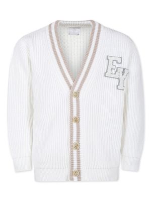 Eleventy Kids logo-appliqué cotton-knit cardigan - White