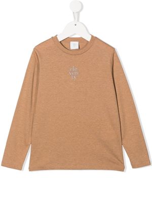 Eleventy Kids logo-embroidered long-sleeved T-shirt - Neutrals