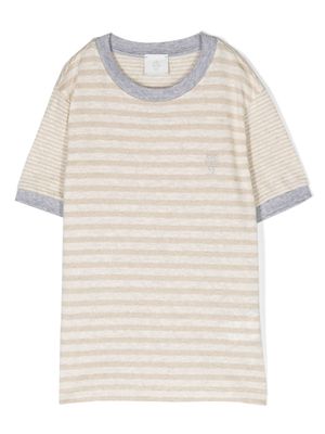 Eleventy Kids logo-embroidered striped T-shirt - Neutrals