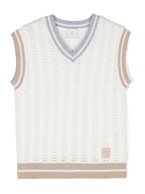 Eleventy Kids logo-patch knitted vest - White