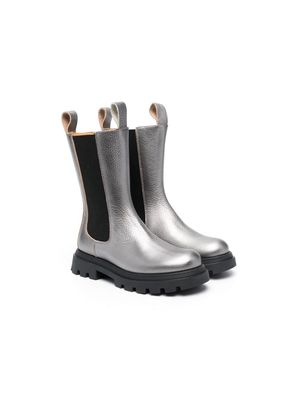 Eleventy Kids metallic-finish leather ankle-boots - Grey