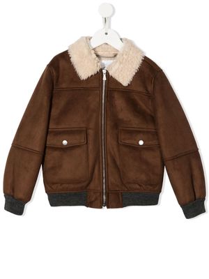 Eleventy Kids shearling-collar aviator jacket - Brown