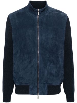 Eleventy knitted-sleeves suede jacket - Blue