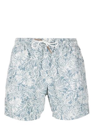 Eleventy leaf print thigh-length swim shorts - Grey