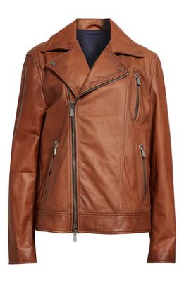 Eleventy Leather Biker Jacket in Brown