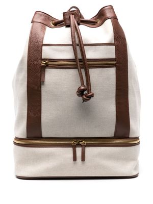 Eleventy leather-trim canvas backpack - Neutrals