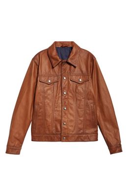 Eleventy Leather Trucker Jacket in Brown