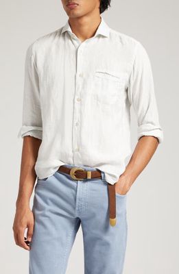 Eleventy Linen Button-Up Shirt in Grey
