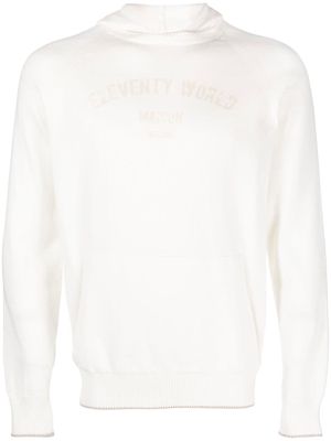 Eleventy logo-print knitted hoodie - White