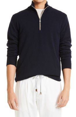 Eleventy Men's Cashmere Quarter Zip Sweater in Blue