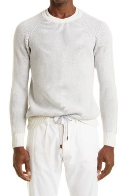 Eleventy Men's Wool Rib Sweater in Sand-Light Grey