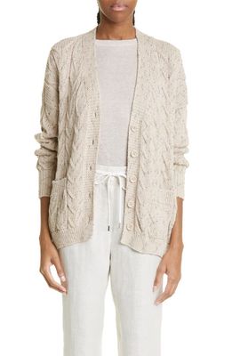 Eleventy Metallic Cable Knit Cardigan in Sand
