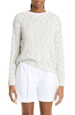 Eleventy Metallic Cable Knit Sweater in White