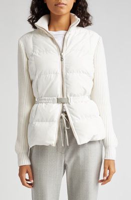 Eleventy Mixed Media Belted Down Jacket in Bianco