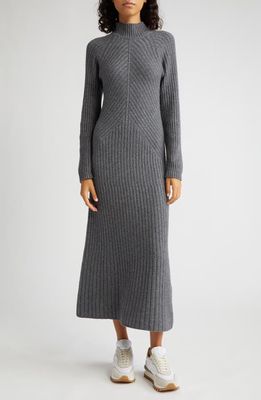 Eleventy Mock Neck Long Sleeve Rib Sweater Dress in Grigio