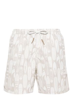Eleventy motif-print swim shorts - Neutrals