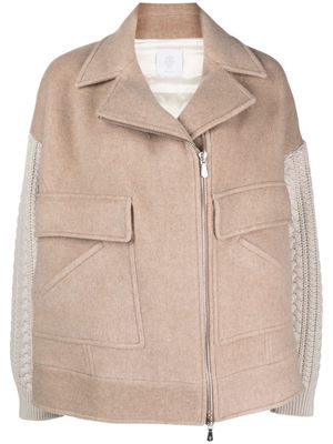 Eleventy notched-lapels contrast-fabric sleeve jacket - Neutrals