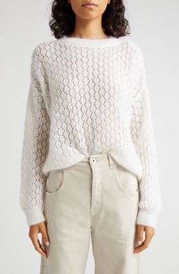 Eleventy Open Stitch Mohair & Silk Sweater in Bianco
