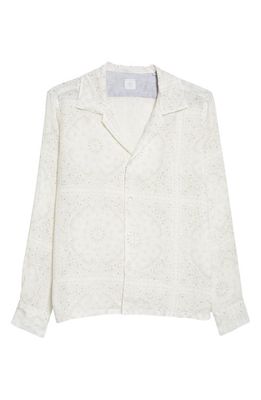 Eleventy Paisley Tile Print Linen Button-Up Shirt in Ivory