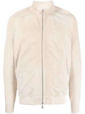 Eleventy panelled lambskin bomber jacket - Neutrals