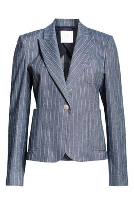 Eleventy Pinstripe Crop Linen & Cotton Blend Blazer in Blue