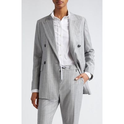 Eleventy Pinstripe Double Breasted Virgin Wool Blend Blazer in Gray at Nordstrom, Size 2 Us