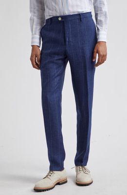 Eleventy Pinstripe Linen Blend Suit in Blue