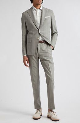 Eleventy Pinstripe Stretch Wool Blend Suit in Military Green