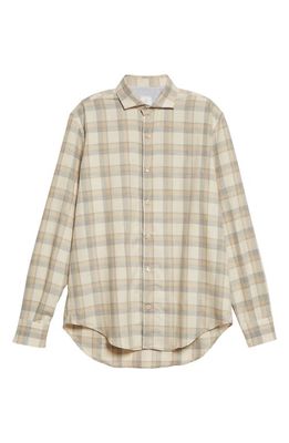 Eleventy Plaid Cotton Button-Up Shirt in Sand