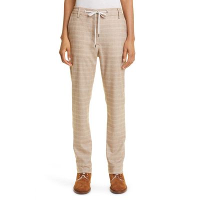 Eleventy Plaid Drawstring Waist Virgin Wool Blend Pants in Sabbia at Nordstrom, Size 2 Us