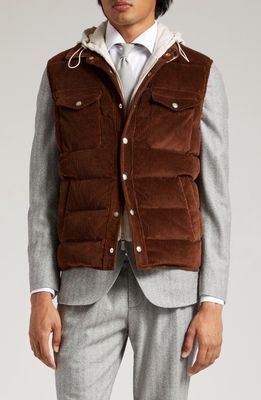 Eleventy Quilted Corduroy Vest with Removable Bib in Brown-Sand