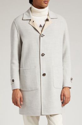Eleventy Reversible Double Face Wool Coat in Light Grey-Sand-White