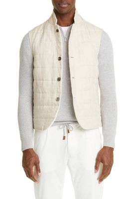 Eleventy Reversible Linen Vest in Gray Light And Sand And White
