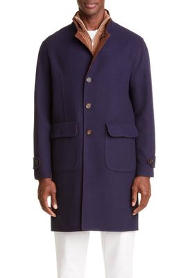 Eleventy Reversible Wool Coat in Blue Brown