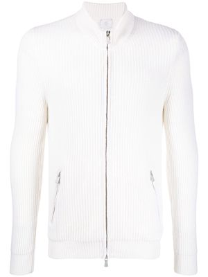 Eleventy ribbed-knit zip-up cardigan - White