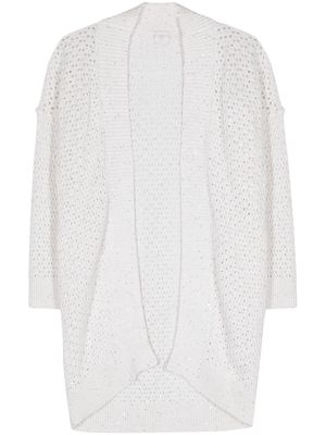 Eleventy sequin-embellished open-knit cardigan - White