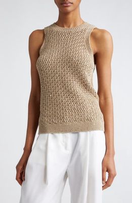 Eleventy Sequin Open Stitch Sweater Tank in Sand