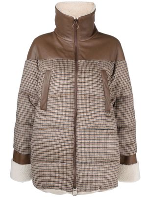 Eleventy shearling-lined houndstooth puffer jacket - Brown