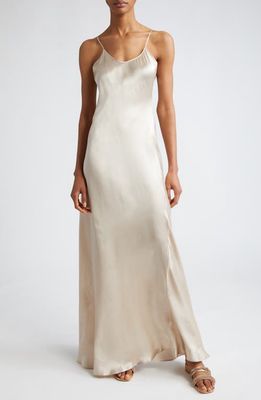 Eleventy Silk Charmeuse Slip Dress in Sand