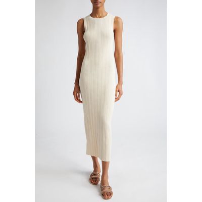 Eleventy Sleeveless Cotton Rib Midi Sweater Dress in Sand