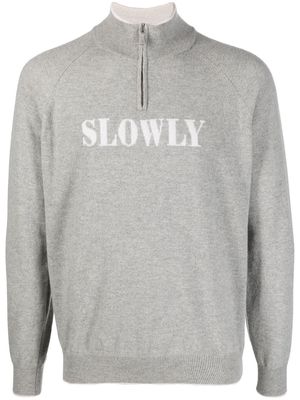 Eleventy slogan-print roll neck sweater - Grey