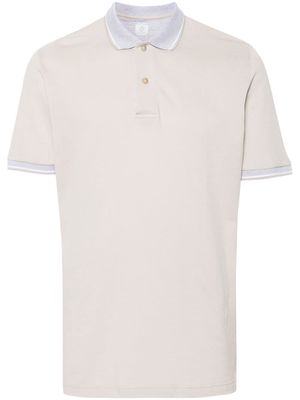 Eleventy stripe-detail cotton polo shirt - Neutrals