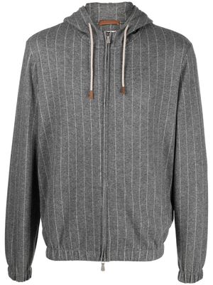 Eleventy stripe-print zip-up hoodie - Grey