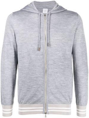 Eleventy stripe-trim wool-silk blend hoodie - Grey