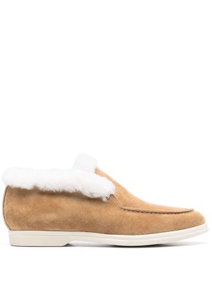 Eleventy suede shearling-trim loafers - Brown
