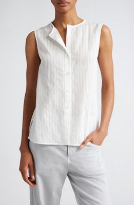 Eleventy Textured Sleeveless Button-Up Shirt in White