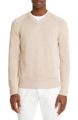 Eleventy V-Neck Cotton Sweater in Dusty Pink - White