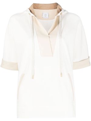 Eleventy V-neck half-sleeve hoodie - Neutrals